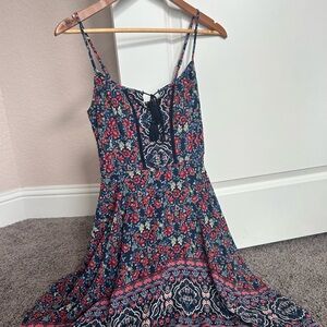 Xhilaration Navy Floral Mini Dress with Red Accents